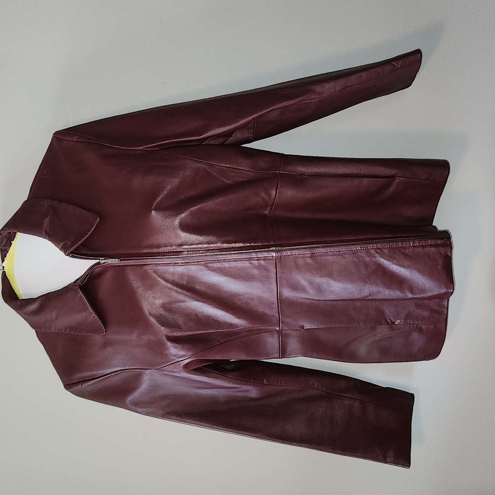 JLC New York burgundy leather blazer, size M